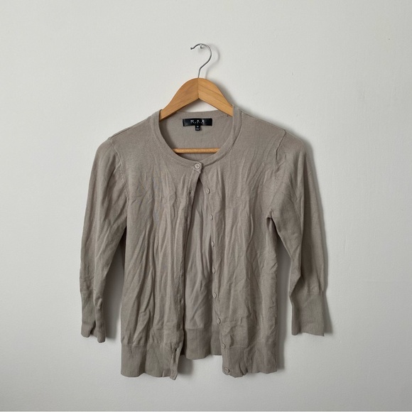 MAK Silver Tan Buttoned Down Sweater Cardigan Women’s Medium - Picture 2 of 4